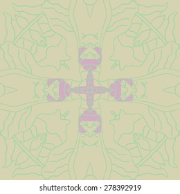 Circular  seamless pattern of  decorative motif, stripes, cross. Hand drawn.