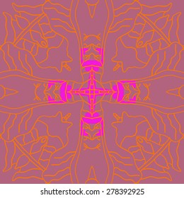 Circular  seamless pattern of  decorative motif, stripes, cross. Hand drawn.