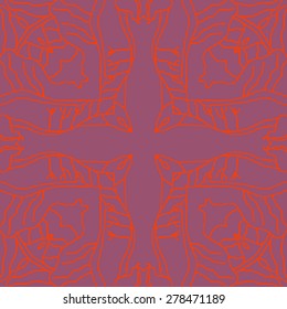 Circular  seamless pattern of  decorative motif, stripes, cross. Hand drawn, delicate.