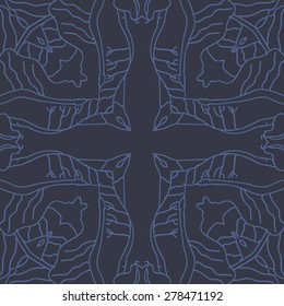 Circular  seamless pattern of  decorative motif, stripes, cross. Hand drawn, delicate.