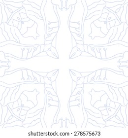 Circular  seamless pattern of  decorative motif, stripes, cross. Hand drawn, delicate.