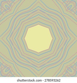 Circular  seamless pattern of  decorative motif, stripes,stars, copy space. Hand drawn, delicate.