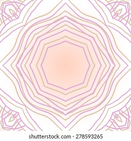 Circular  seamless pattern of  decorative motif, stripes,stars, copy space. Hand drawn, delicate.