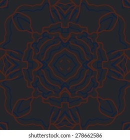 Circular  seamless pattern of  decorative motif, stripes, stars. Hand drawn, delicate.