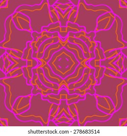 Circular  seamless pattern of  decorative motif, stripes, stars. Hand drawn, delicate.