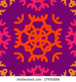 Circular  seamless pattern of  decorative motif, snowflakes,spots,star. Hand drawn.
