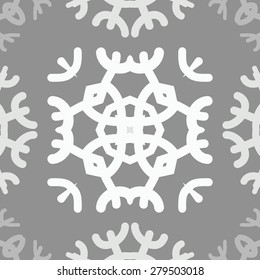 Circular  seamless pattern of  decorative motif, snowflakes,spots,star. Hand drawn.