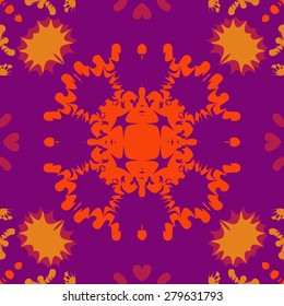 Circular  seamless pattern of  decorative motif, snowflakes, stars, winter theme. Hand drawn.