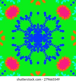 Circular  seamless pattern of  decorative motif, snowflakes, stars, winter theme. Hand drawn.