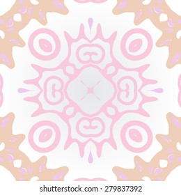 Circular  seamless pattern of  decorative motif, ellipses,spots,spirals, star. Hand drawn.