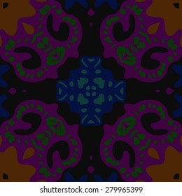 Circular  seamless pattern of  decorative motif, ellipses,spots, cross. Hand drawn.