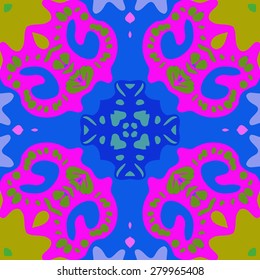 Circular  seamless pattern of  decorative motif, ellipses,spots, cross. Hand drawn.