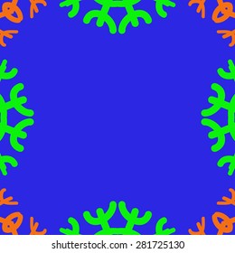 Circular  seamless pattern of  decorative motif, snowflakes,spots, copy space. Hand drawn.