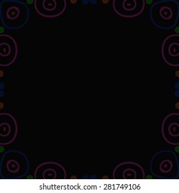 Circular  seamless pattern of  decorative motif, ellipses, doodles, bagels, copy space. Hand drawn.