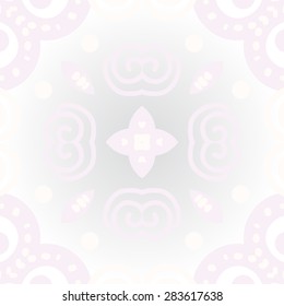 Circular  seamless pattern of decorative motif, spirals, star, ellipses. Hand drawn.