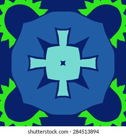 Circular  seamless pattern of  decorative motif, zigzag, cross, star, spots, hole. Hand drawn.