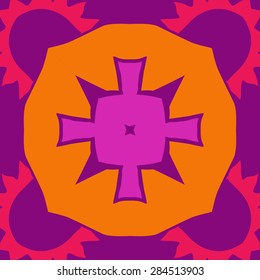 Circular  seamless pattern of  decorative motif, zigzag, cross, star, spots, hole. Hand drawn.