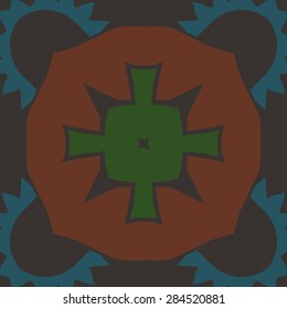 Circular  seamless pattern of  decorative motif, zigzag, cross, star, spots, hole. Hand drawn.
