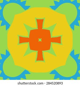 Circular  seamless pattern of  decorative motif, zigzag, cross, star, spots, hole. Hand drawn.