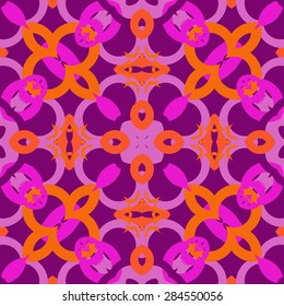 Circular  seamless pattern of  decorative motif, bagels, stars, spots, hole. Handmade.