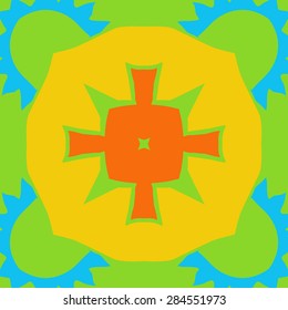 Circular  seamless pattern of  decorative motif, zigzag, cross, star, spots, hole. Hand drawn.