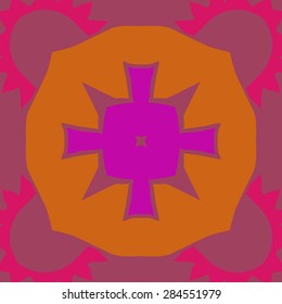 Circular  seamless pattern of  decorative motif, zigzag, cross, star, spots, hole. Hand drawn.