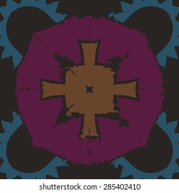 Circular  seamless pattern of  decorative motif, zigzag, cross, star, spots, hole, wave. Hand drawn.
