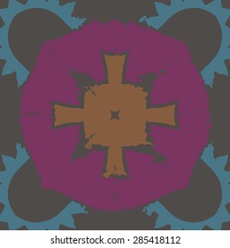 Circular  seamless pattern of  decorative motif, zigzag, cross, star, spots, hole, wave. Hand drawn.