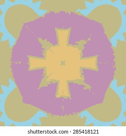 Circular  seamless pattern of  decorative motif, zigzag, cross, star, spots, hole, wave. Hand drawn.