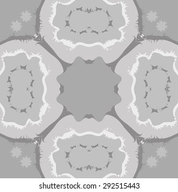 Circular seamless  pattern of decorative motif, spots, stripes, stars,  copy space. Hand drawn.