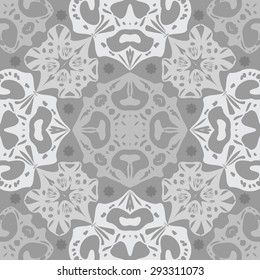 Circular seamless  pattern of decorative motif, stars, spirals,ellipses, hole. Handmade.