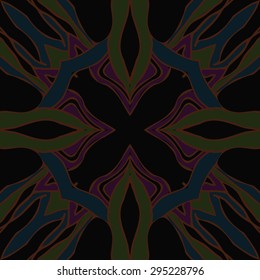 Circular seamless  pattern of decorative motif, spots, hole, stripes, copy space. Hand drawn.