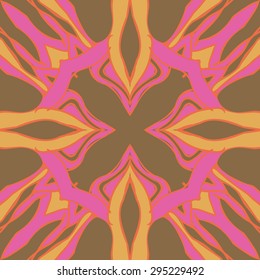 Circular seamless  pattern of decorative motif, spots, hole, stripes, copy space. Hand drawn.
