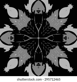 Circular seamless  pattern of decorative motif, doodles, waves, stars, cross . Hand drawn.