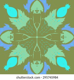 Circular seamless  pattern of decorative motif, doodles, waves, stars, cross . Hand drawn.