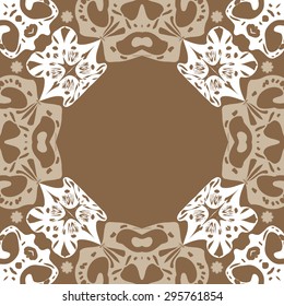 Circular seamless  pattern of decorative motif, stars, spirals,ellipses, hole, copy space. Handmade.