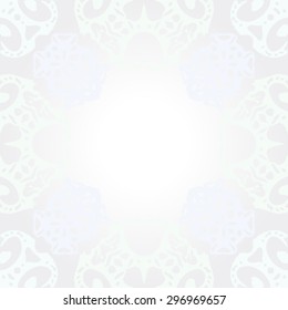 Circular seamless  pattern of decorative motif,  spirals, ellipses, hole, copy space. Handmade.