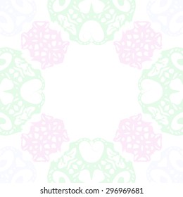 Circular seamless  pattern of decorative motif,  spirals, ellipses, hole, copy space. Handmade.