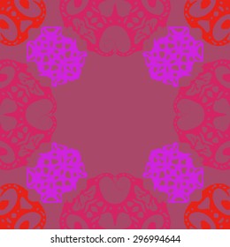 Circular seamless  pattern of decorative motif,  spirals, ellipses, hole, copy space. Handmade.