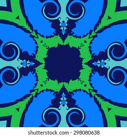 Circular seamless  pattern of  decorative  motif, spots, waves, spirals, copy space. Handmade.