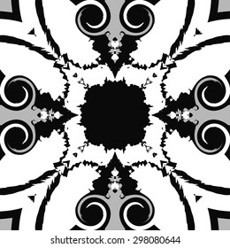 Circular seamless  pattern of  decorative  motif, spots, waves, spirals, copy space. Handmade.