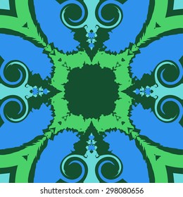 Circular seamless  pattern of  decorative  motif, spots, waves, spirals, copy space. Handmade.