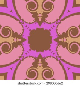 Circular seamless  pattern of  decorative  motif, spots, waves, spirals, copy space. Handmade.