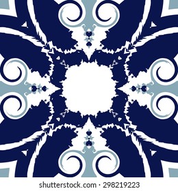 Circular seamless  pattern of  decorative  motif, spots, waves, spirals, copy space. Handmade.