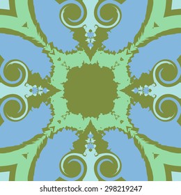 Circular seamless  pattern of  decorative  motif, spots, waves, spirals, copy space. Handmade.