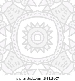 Circular seamless  pattern of decorative motif, stripes, spots, star, zigzag. Hand drawn.