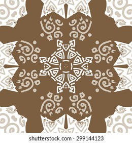 Circular seamless  pattern of decorative motif, stripes, waves, spirals, cross. Hand drawn.