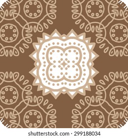 Circular seamless  pattern of decorative motif, stripes, ellipses, stars, spots. Hand drawn.