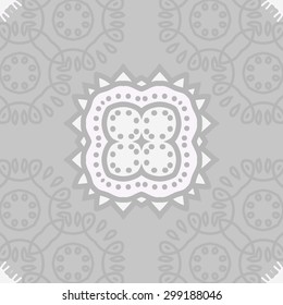 Circular seamless  pattern of decorative motif, stripes, ellipses, stars, spots. Hand drawn.