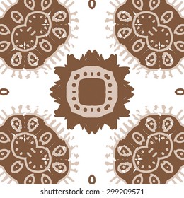 Circular seamless  pattern of decorative motif, stripes, ellipses, star, spots, waves. Hand drawn.